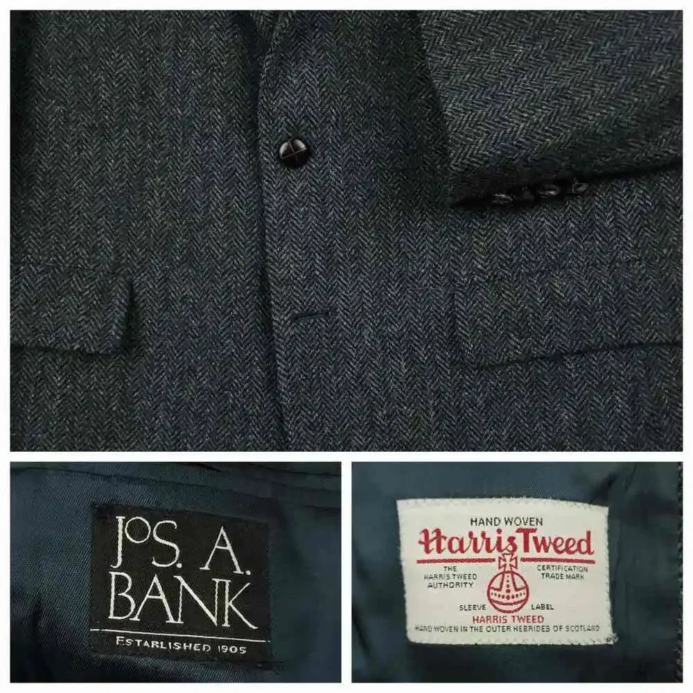 Harris Tweed Jos A Bank Sports Coat Mens 40R Ivy Style Wool Herringbone Blue